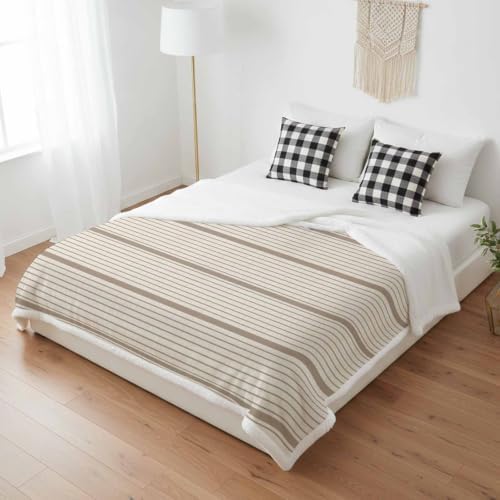 Horizontal Stripe Sherpa Fleece Throw Blanket Modern Minimalist Brown