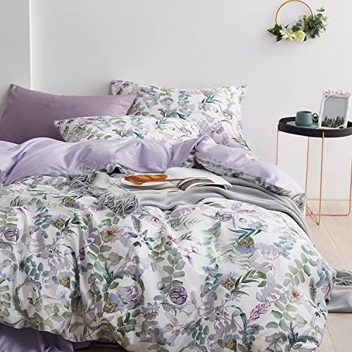 Floral Garden Style Duvet Cover Set Watercolor Purple Bedding Set