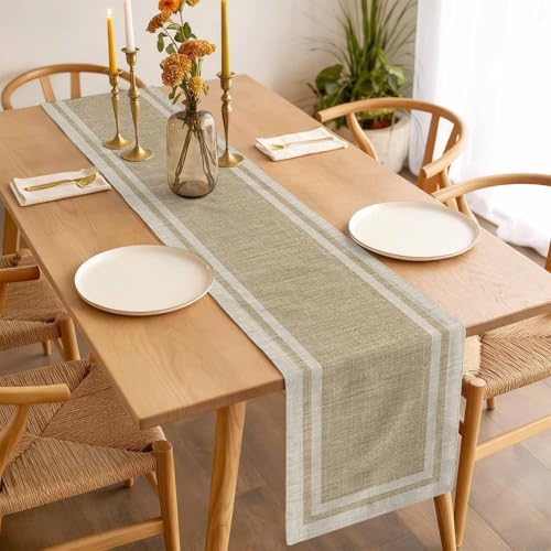 Beige Vintage Table Runner 108 Inches Long, Rustic Farmhouse Retro Art