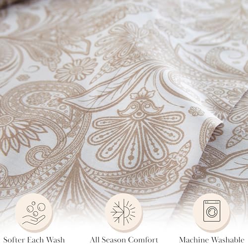 Pillow Cases Set of 2 Queen Size Floral White with Taupe 20 x 30