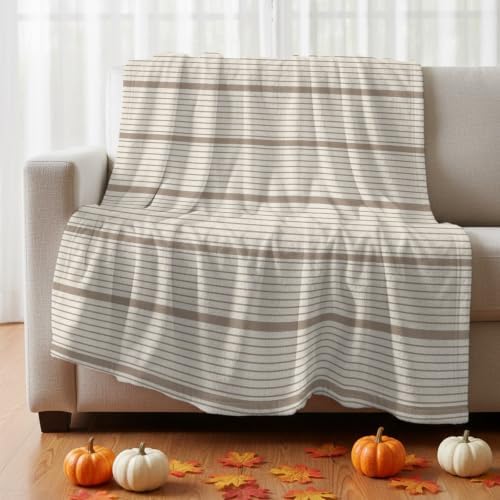 Beige Stripes Blanket Plush Cozy Fuzzy Throw Blanket for Couch/Travel