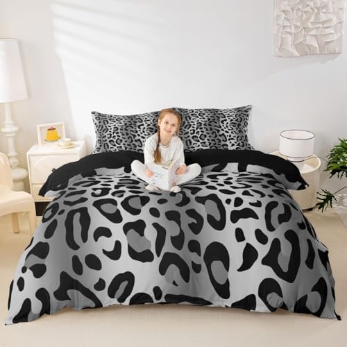 Erosebridal Pale Gray Gradient Leopard King Duvet Cover Ombre Animal