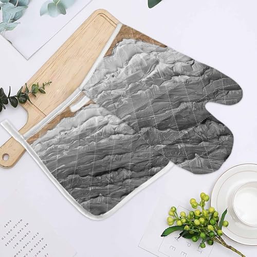 Quilted Cotton Terry Cloth Oven Mitt, Pot Holder Grey Ocean Beach Oil