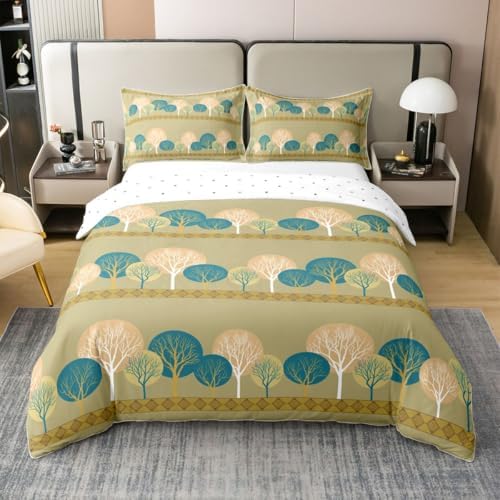 Erosebridal Boho Trees Duvet Cover Set Abstract Beige 100% Cotton