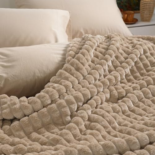 PHF Luxury Soft Fleece Blanket King Size for Bed No-Shed Taupe
