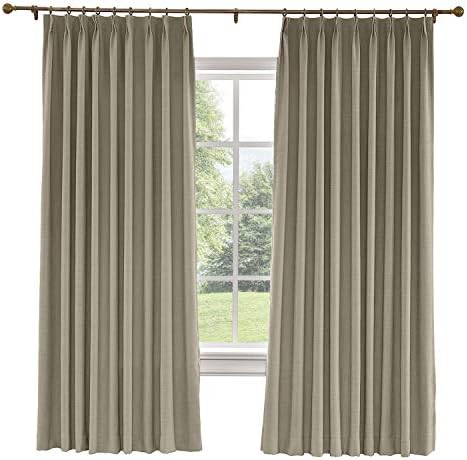 TWOPAGES 100% Blackout Linen Pinch Pleat Window Curtain 108 inches