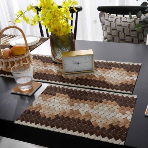 Cowhide Braided Table Runner and Placemats Set of 4 Multi-Tone Brown