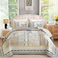 WONGS BEDDING Boho Quilt Set Queen, 3 Pcs Beige Patchwork Bedspread