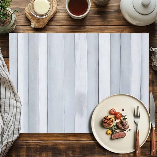 Grey White Wood Grain Placemats Set of 6 Washable Table Mats for