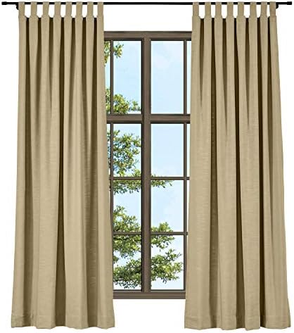 TWOPAGES Linen Cotton Tab Top Curtain Elegant Natural Solid Tan