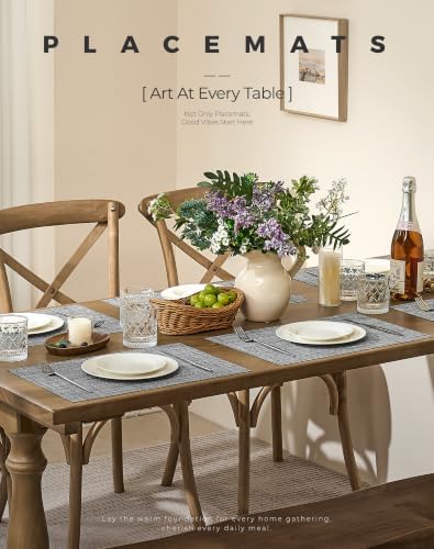 Linen Grey Placemats Set of 8 - Heat Resistant Non-Slip Place mats for