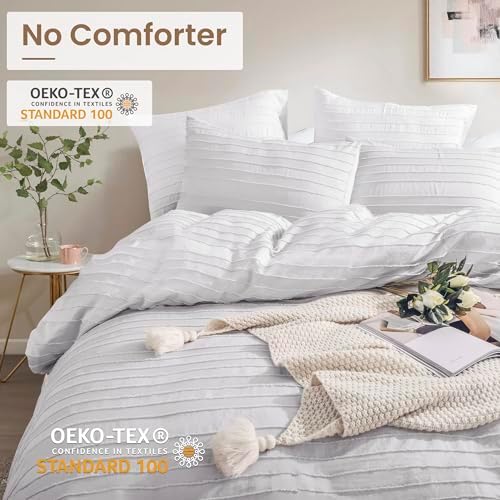 NEXHOME PRO Duvet Cover King,Light Grey 3 Pieces Boho Tufted Duvet