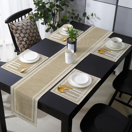 Beige Vintage Table Runner and Placemats for Dining Table, Burlap