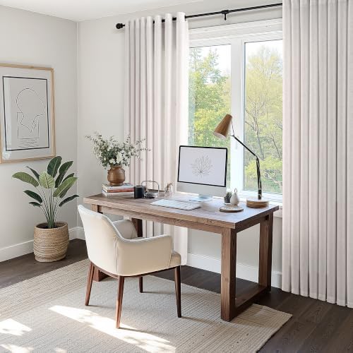 SMABU Extra Long Linen Grommet Curtains 120 Inch Long Beige White 2