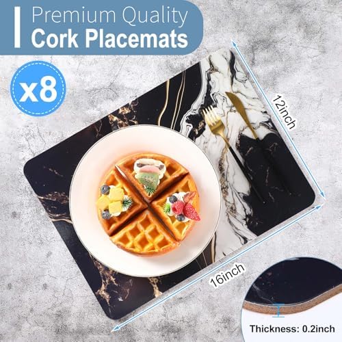 Set of 8 Black Heat Resistant Cork Placemats for Kitchen and Dining