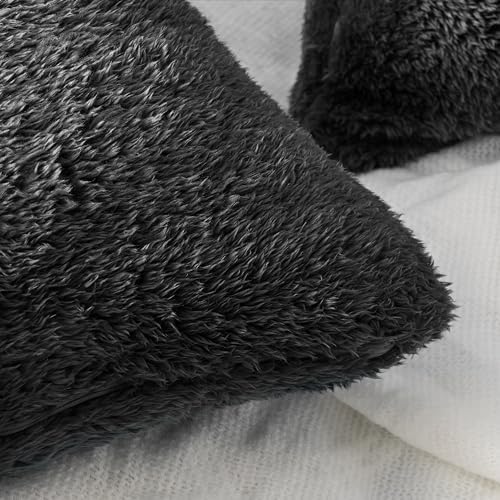 PAVILIA Soft Fluffy Sherpa Throw Pillow Covers Case, Black, 18x18 Set