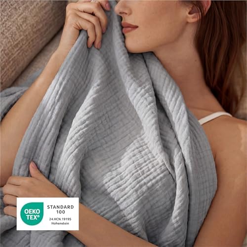 Bedsure Cooling Muslin Blanket King Size for Adults, Grey, 104"x90"
