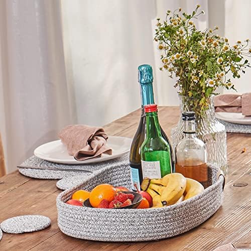 Oval Placemats Set of 6 with Coasters & Holder, Heather Grey