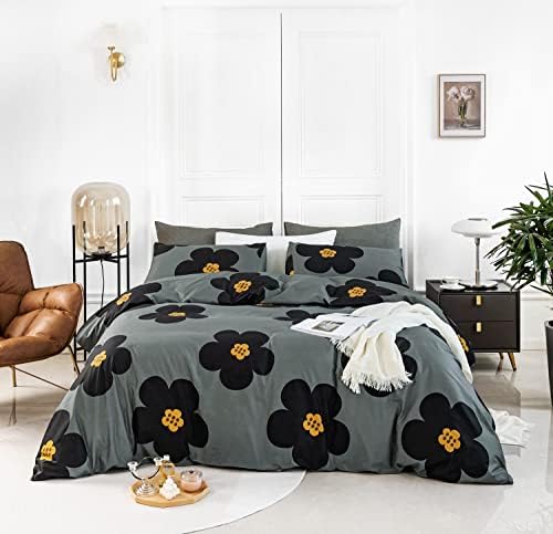 YuHeGuoJi Cartoon Flower Duvet Cover Queen 100% Cotton 3 Pcs Set 1