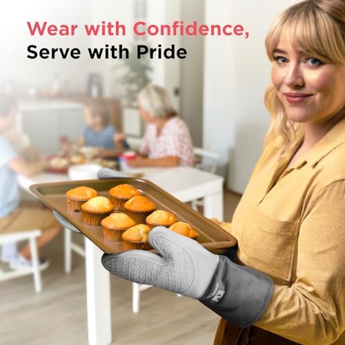 Kitchen Mama UltraShield Silicone Oven Mitts, Metal Gray