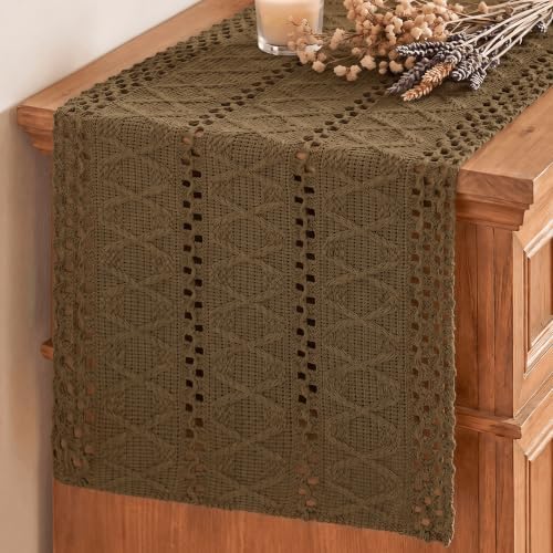 Artoid Mode Coffee Woven Farmhouse Hollow Table Runner 12x120 Inch