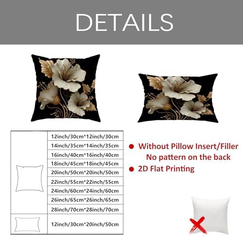 Elegant Floral Pillow Covers Set of 2, Cream and Gold Flower Design