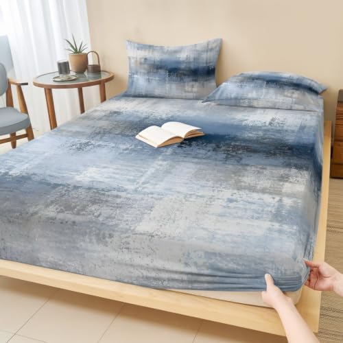 Blue Gray Graffiti Texture 3 Piece Fitted Sheets Twin XL Size Fit