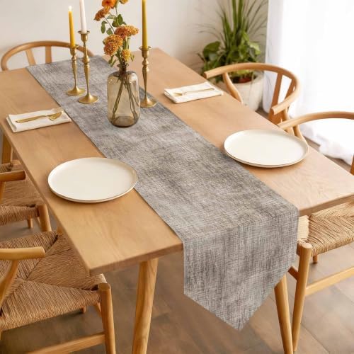Vintage Beige Linen Texture Table Runner 108 inches Long Minimalist