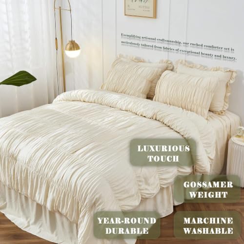 3 Piece Ruched Duvet Cover Set, Soft Microfiber Boho Textured Bedding