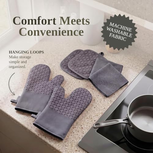 LSLCQWOven Mitts and Pot Holders 6pcs Set, Kitchen Oven Glove High