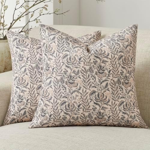 Amor Virisso Floral Pillow Covers 20x20 Set of 2 Vintage Block Print
