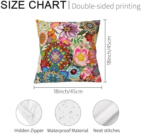 Outdoor Pillow Covers 18x18 Boho Floral Waterproof Throw Pillow