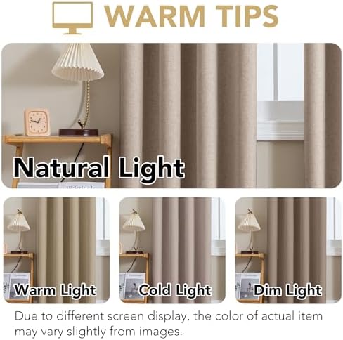 H.VERSAILTEX 100% Blackout Linen Curtains 96" L 2 Panels Heathered