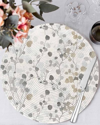 Gray Botanical Round Placemats Set of 8 Farmhouse Spring Summer Floral