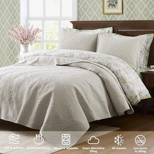 WDCOZY Paisley Quilt Set King Size, Light Beige Matelasse Lightweight