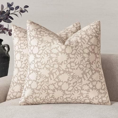 Foindtower Set of 2 Decorative Neutral Floral Throw Pillow Covers