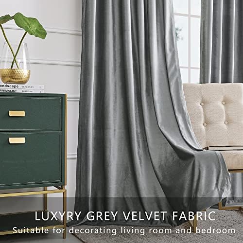Gray Velvet Curtains 120 inches for Living Room Luxury Room Darkening