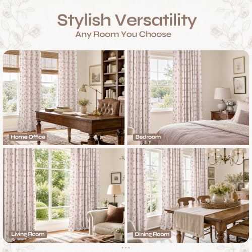 BGment Mocha Floral Clip Jacquard Curtains 96 Inches for Living Room