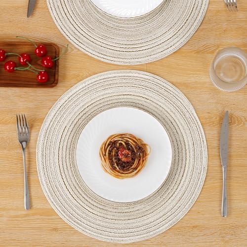 SHACOS Placemats Set of 8 Round Braided Place Mats 15 inch Washable