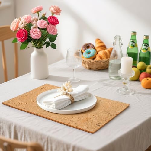Fasmov 6 Pieces Cork Placemats, 17 x 12 Inch Heat Resistant Dining