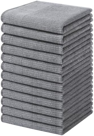 Homaxy 100% Cotton Premium Kitchen Dish Cloths 12 Pack, 12"x 12", Grey