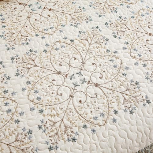 vctops Elegant Embroidered Quilt Set Farmhouse Patchwork Reversible