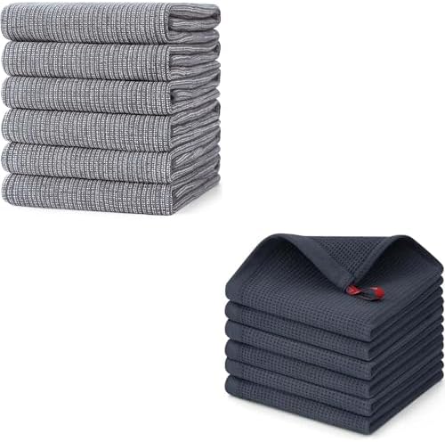 Homaxy Kitchen Towels and Dishcloths Set, 12 x 12 Inches and