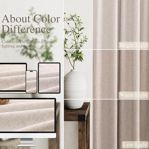 Oatmeal Linen 100% Black Out Curtains 108 Inches Long 2 Panels Set for