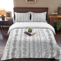 Grey Leaf Striped King 4 Piece Duvet Cover Set, Summer Botanical