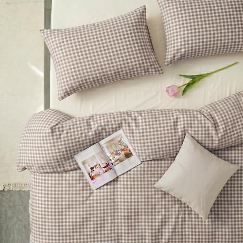 Merryword 100% Cotton Gingham Duvet Cover Set, 100% Washed Cotton