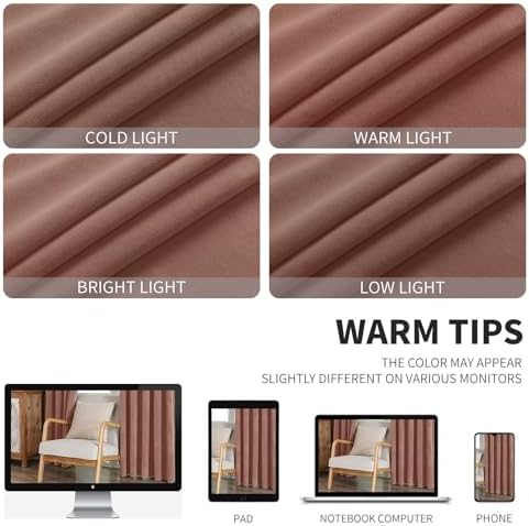 CUCRAF Pink Beige Velvet Blackout Curtains 108 inches Long, Thermal