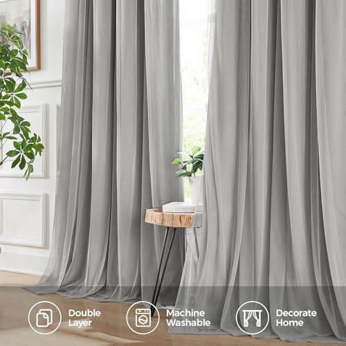 100% Blackout Curtains for Bedroom, Double Layer Grey 108" L