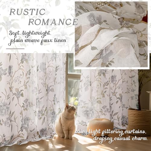 Lajode Grey Floral Sheer Curtains for Nursery Room - 52x63 Inch 2