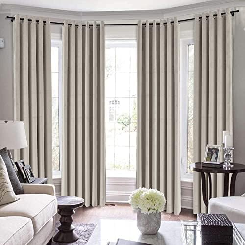 TWOPAGES Gray Beige Velvet Grommet Blackout Curtain,50Wx120L